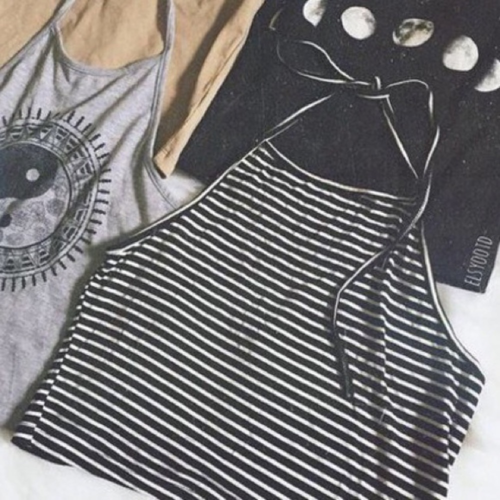 NWT Pacsun Black White Striped Halter Top